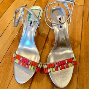 New Dune London Beaded Trim Silver Heeled Sandal